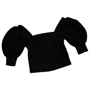 Black Puff Sleeve Crop Ribbed Top Square Neck Seed Heritage Small Blouse